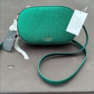 Kate Spade Sparkling glitter  camera Emerald Crossbody Bag New with tags